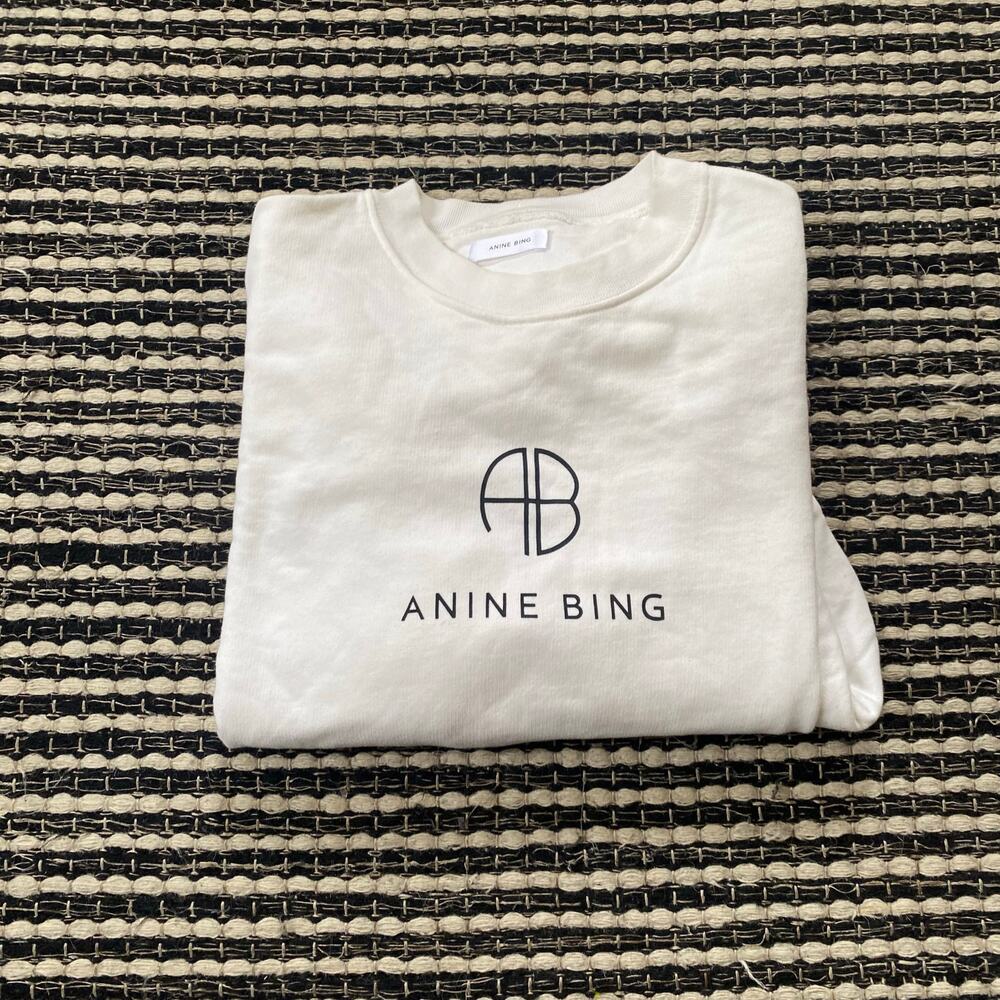 🌿Anine Bing Womens Jaci Monogram White Ivory Pullover Sweatshirt S
